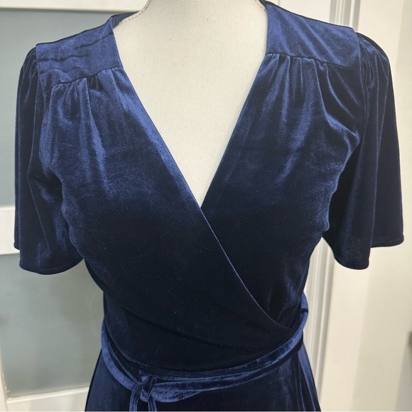 Aqua Velvet Wrap Maxi Dress Flutter Sleeves Navy Blue Size XSmall - Picture 2 of 6